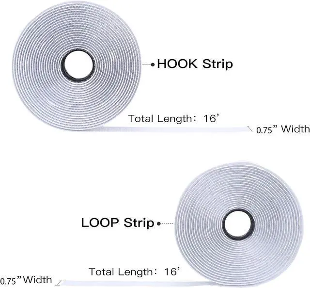 Alt view image 3 of 5 - 16 Feet Length 0.75 Inches Width Hook and Loop with Strong Self Adhesive Interlocking Strip, Mounting Tape Heavy Duty Adhesion Fastener (White)