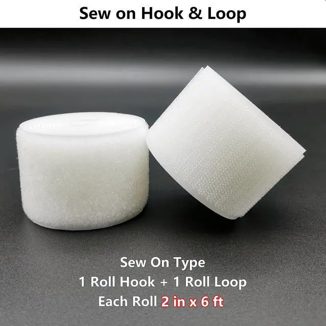 Alt view image 2 of 7 - Sew On Hook and Loop Strips, Strong Grip, 2'' x 6' | Non-Adhesive, Easy to Sew, Nylon Fabric Strip for Clothing Crafts, Button Alternative, Easy Stitch DIY Projects, White