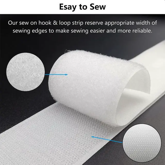 Alt view image 4 of 7 - Sew On Hook and Loop Strips, Strong Grip, 2'' x 6' | Non-Adhesive, Easy to Sew, Nylon Fabric Strip for Clothing Crafts, Button Alternative, Easy Stitch DIY Projects, White