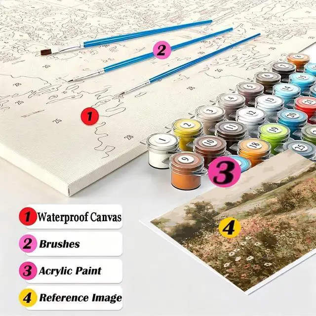 Alt view image 5 of 6 - Paint by Numbers Wildflower DIY Painting On Canvas,by Number Landscape in Stained by Numbers Kit for Adults Beginner,Acrylic Simple Paint by Number Kits for Home Wall Decor 16 X 20 inch