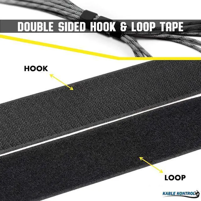 Alt view image 3 of 7 - Kable Kontrol Hook and Loop Tape Roll 3/4 Wide x 25 Ft Long Double Sided Heavy Duty Non-Adhesive Non-Sticky Nylon Reusable Fastener Strip Adjustable Strap Wire Organizer Cable Wrap Black