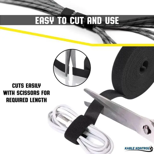 Alt view image 4 of 7 - Kable Kontrol Hook and Loop Tape Roll 3/4 Wide x 25 Ft Long Double Sided Heavy Duty Non-Adhesive Non-Sticky Nylon Reusable Fastener Strip Adjustable Strap Wire Organizer Cable Wrap Black