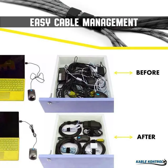 Alt view image 6 of 7 - Kable Kontrol Hook and Loop Tape Roll 3/4 Wide x 25 Ft Long Double Sided Heavy Duty Non-Adhesive Non-Sticky Nylon Reusable Fastener Strip Adjustable Strap Wire Organizer Cable Wrap Black