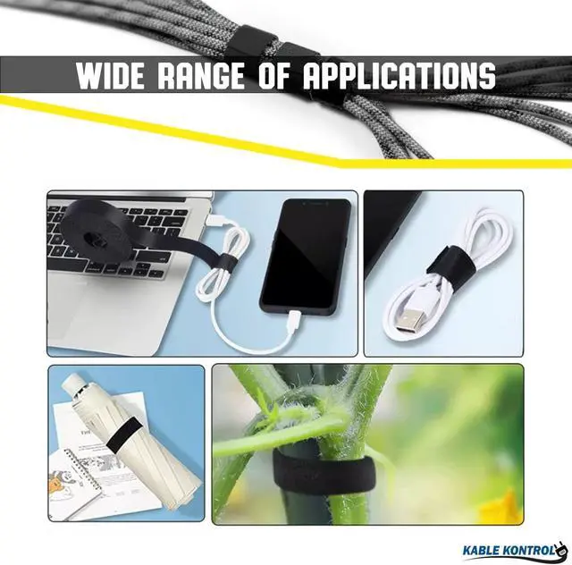 Alt view image 7 of 7 - Kable Kontrol Hook and Loop Tape Roll 3/4 Wide x 25 Ft Long Double Sided Heavy Duty Non-Adhesive Non-Sticky Nylon Reusable Fastener Strip Adjustable Strap Wire Organizer Cable Wrap Black
