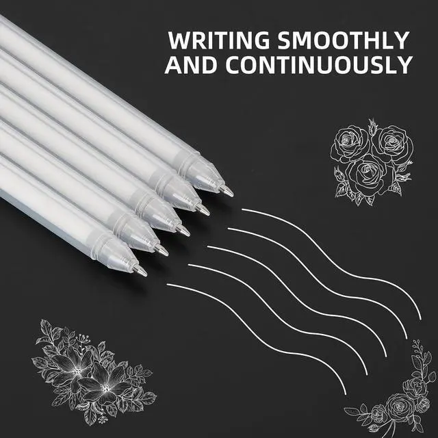 Alt view image 3 of 6 - White Gel Pens, 3 Pack 0.6mm for Black Paper | White Ink Gel Pens for Black Paper, Art Drawing, Journaling, Writing, Sketching, Cards, And Craft Projects.