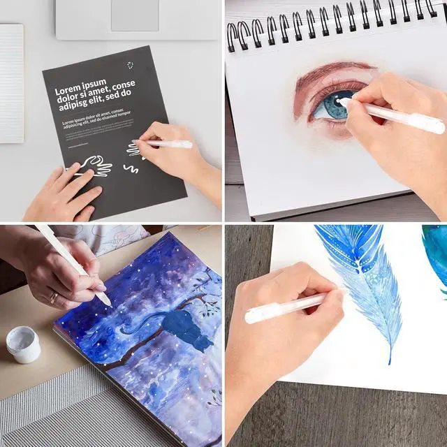Alt view image 6 of 6 - White Gel Pens, 3 Pack 0.6mm for Black Paper | White Ink Gel Pens for Black Paper, Art Drawing, Journaling, Writing, Sketching, Cards, And Craft Projects.