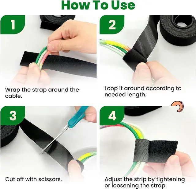 Alt view image 6 of 7 - 1 Inch x 30 FT Double Sided Hook and Loop Roll Tape (Black) | Two Sides, Self Stick, No Adhesive, Reusable, Cable Ties Wrap for Cable Management, Heavy Duty, Extender Straps, Wire Strips