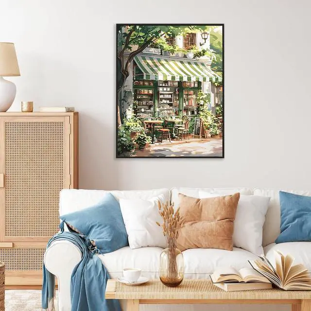Alt view image 2 of 7 - Paint by Numbers Kit for Adults, Cozy Café Number Painting Canvas Kit | DIY Acrylic Painting Set for Beginners, Stress Relief Relaxing Craft, Home Wall Decor, Holiday Gift for Adults, 16x20 Inch