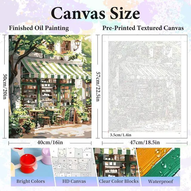 Alt view image 3 of 7 - Paint by Numbers Kit for Adults, Cozy Café Number Painting Canvas Kit | DIY Acrylic Painting Set for Beginners, Stress Relief Relaxing Craft, Home Wall Decor, Holiday Gift for Adults, 16x20 Inch