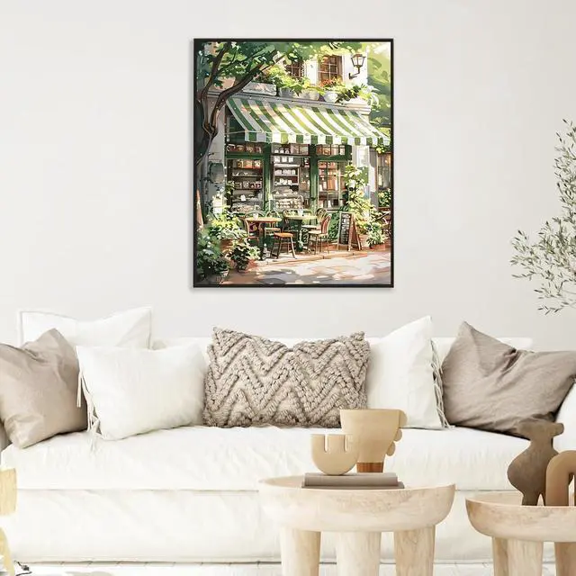 Alt view image 6 of 7 - Paint by Numbers Kit for Adults, Cozy Café Number Painting Canvas Kit | DIY Acrylic Painting Set for Beginners, Stress Relief Relaxing Craft, Home Wall Decor, Holiday Gift for Adults, 16x20 Inch