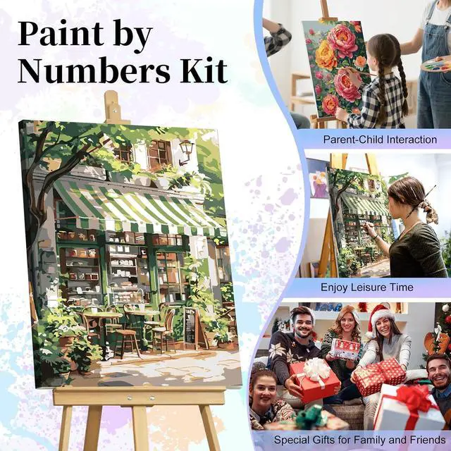 Alt view image 7 of 7 - Paint by Numbers Kit for Adults, Cozy Café Number Painting Canvas Kit | DIY Acrylic Painting Set for Beginners, Stress Relief Relaxing Craft, Home Wall Decor, Holiday Gift for Adults, 16x20 Inch