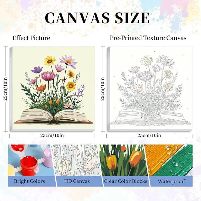 Alt view image 3 of 7 - Framed Paint by Numbers Kit for Adults Beginners Books and Flowers | 8x12 Inch, Easy DIY Acrylic Canvas Painting Set with frame, Stress Relief Adult Craft , Home Wall Decor, Gift Idea