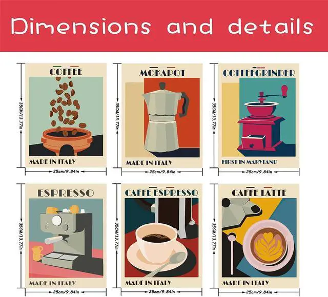 Alt view image 5 of 7 - 6 Pack Paint by Numbers Kit for Adults Beginner,DIY Espresso Coffee Painting by Numbers Kits,with Brushes and Acrylic Paint(Without Frame),Home Wall Decor 9.8X 13.7 in