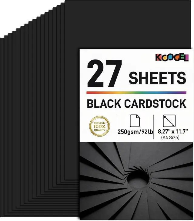 Main image of 27 Sheets Black Cardstock Paper 8.27" x 11.7" A4 Size, 92lb/250gsm Heavyweight Cardstock for Card Making, Invitations & DIY Crafts, Scrapbooking Cutting