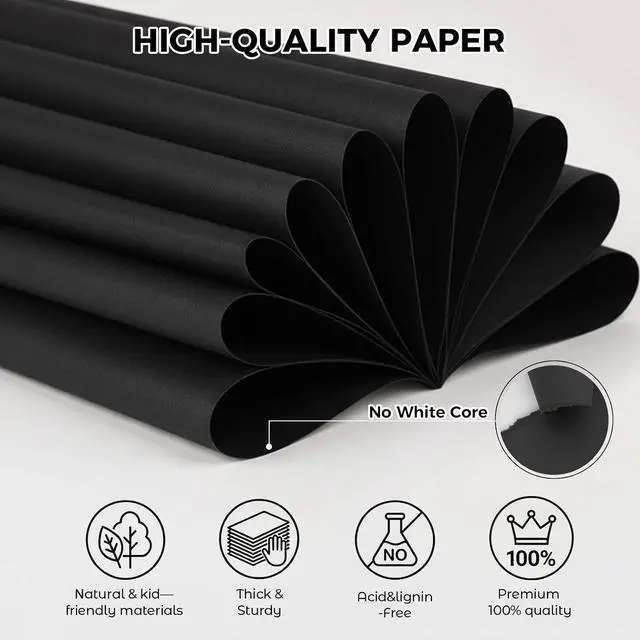Alt view image 2 of 7 - 27 Sheets Black Cardstock Paper 8.27" x 11.7" A4 Size, 92lb/250gsm Heavyweight Cardstock for Card Making, Invitations & DIY Crafts, Scrapbooking Cutting