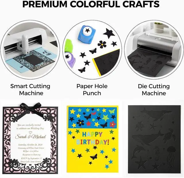 Alt view image 3 of 7 - 27 Sheets Black Cardstock Paper 8.27" x 11.7" A4 Size, 92lb/250gsm Heavyweight Cardstock for Card Making, Invitations & DIY Crafts, Scrapbooking Cutting