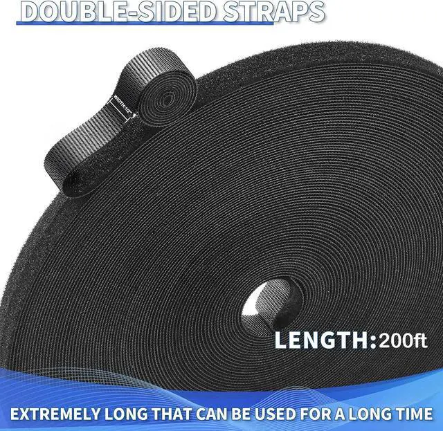 Alt view image 2 of 7 - 200ft x 1/2 Inch Reusable Cable Ties - Adjustable Cord Straps Cable Management Tape Cord Organization Straps Hook Loop Tape Cord Wrap for Home Office, Wire Bundling and More Black (67 Yards)