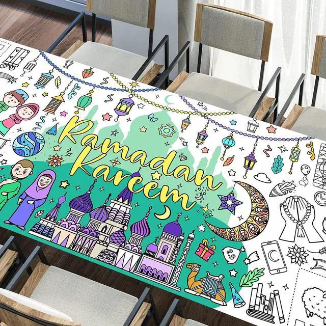 Main image of Ramadan Coloring Poster Large Ramadan Kareem Coloring Tablecloth Crafts Paper Tablecloth for Home DIY Drawing Games Party Supplies 30 x 72 Inch