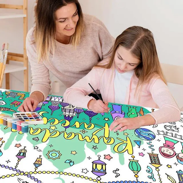 Alt view image 3 of 7 - Ramadan Coloring Poster Large Ramadan Kareem Coloring Tablecloth Crafts Paper Tablecloth for Home DIY Drawing Games Party Supplies 30 x 72 Inch