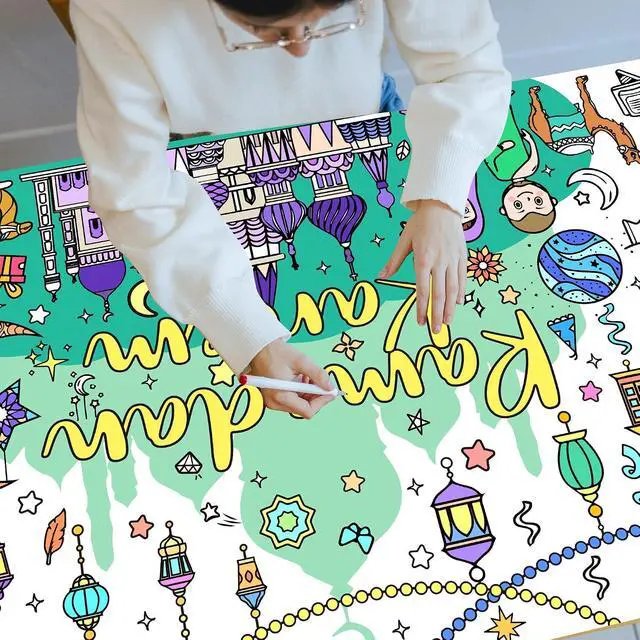 Alt view image 4 of 7 - Ramadan Coloring Poster Large Ramadan Kareem Coloring Tablecloth Crafts Paper Tablecloth for Home DIY Drawing Games Party Supplies 30 x 72 Inch