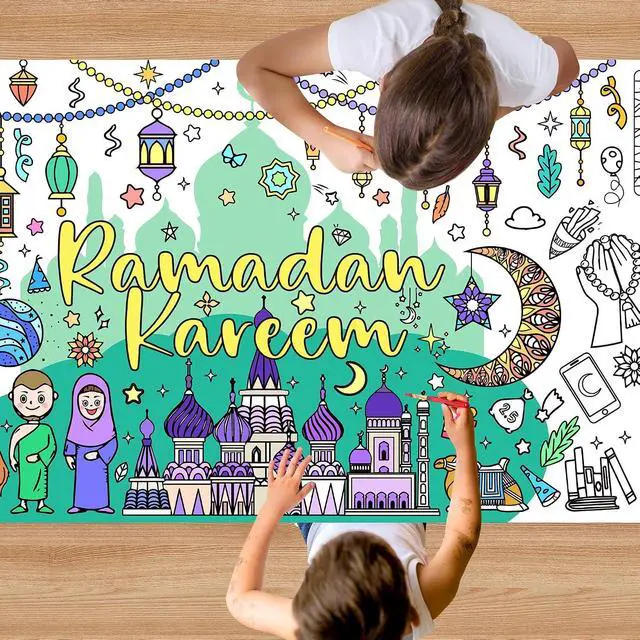 Alt view image 5 of 7 - Ramadan Coloring Poster Large Ramadan Kareem Coloring Tablecloth Crafts Paper Tablecloth for Home DIY Drawing Games Party Supplies 30 x 72 Inch