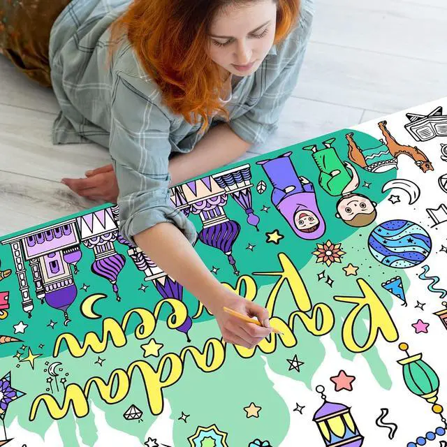Alt view image 6 of 7 - Ramadan Coloring Poster Large Ramadan Kareem Coloring Tablecloth Crafts Paper Tablecloth for Home DIY Drawing Games Party Supplies 30 x 72 Inch