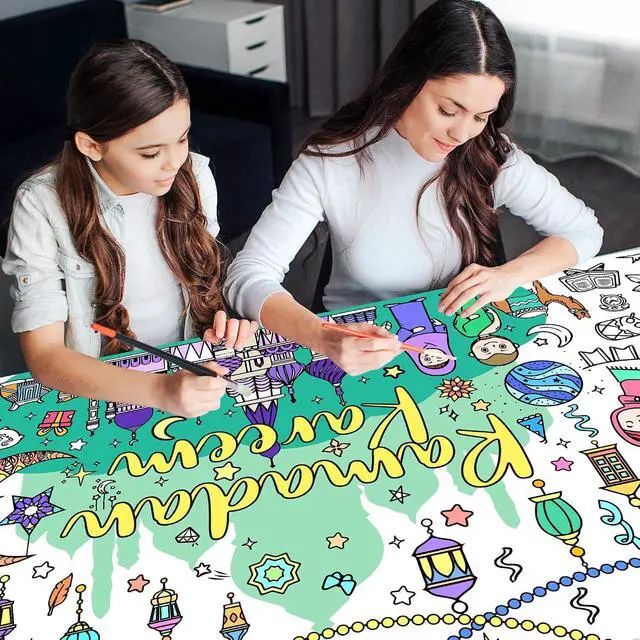 Alt view image 7 of 7 - Ramadan Coloring Poster Large Ramadan Kareem Coloring Tablecloth Crafts Paper Tablecloth for Home DIY Drawing Games Party Supplies 30 x 72 Inch
