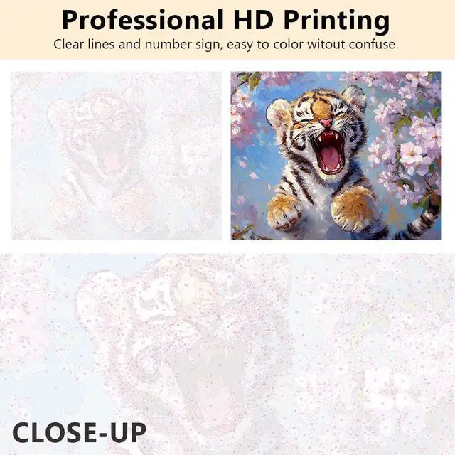 Alt view image 5 of 7 - Tiger DIY Art Paint by Numbers Kit for Adults | animal 16x20 inch unframed canvas with acrylic paints and 3 brushes, DIY gift for adults and relaxing DIY craft.