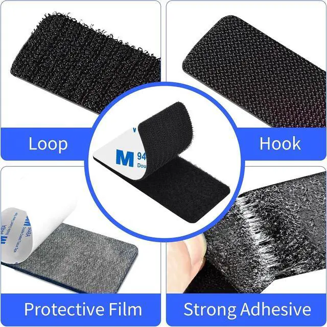 Alt view image 2 of 7 - Hook and Loop Strips 1.18x1.97 20 Pairs Black Nylon Heavy Duty Self Adhesive Fasteners