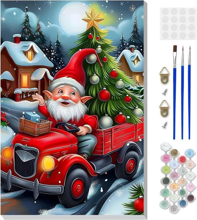 Main image of Framed Paint by Numbers Kit for Adults, Christmas Gnome DIY Paint by Number Kits on Canvas, Easy Christmas Painting by Numbers for Home Wall Decor Gift 8x12 Inch