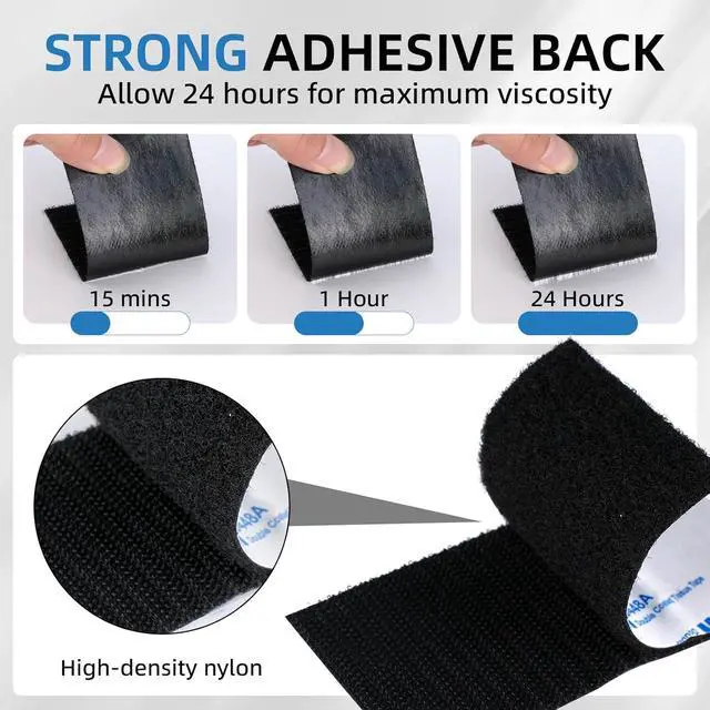 Alt view image 3 of 5 - 2''×4'' 10 Pairs Hook and Loop Pads with 3M 9448A Self Adhesive | Interlocking Strip Picture Hanging Strips Fastener Rug Gripper Double Sided Carpet Tape for Indoors Outdoors Home and Office