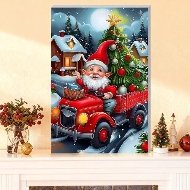 Alt view image 3 of 7 - Framed Paint by Numbers Kit for Adults, Christmas Gnome DIY Paint by Number Kits on Canvas, Easy Christmas Painting by Numbers for Home Wall Decor Gift 8x12 Inch