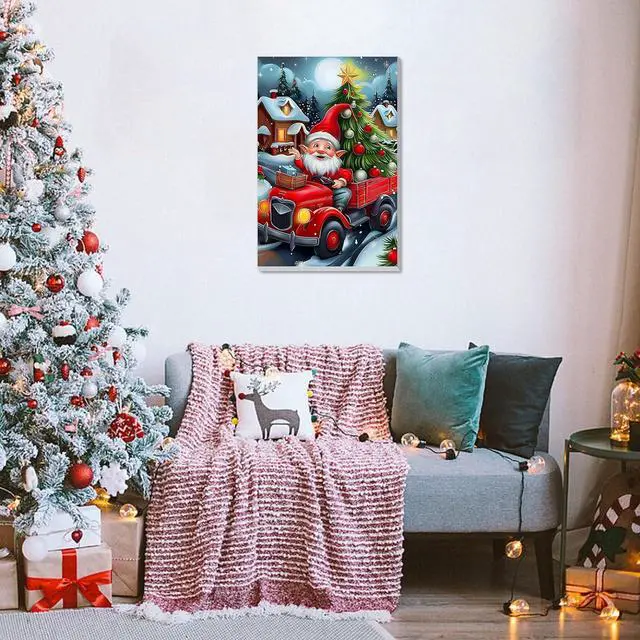 Alt view image 2 of 7 - Framed Paint by Numbers Kit for Adults, Christmas Gnome DIY Paint by Number Kits on Canvas, Easy Christmas Painting by Numbers for Home Wall Decor Gift 8x12 Inch