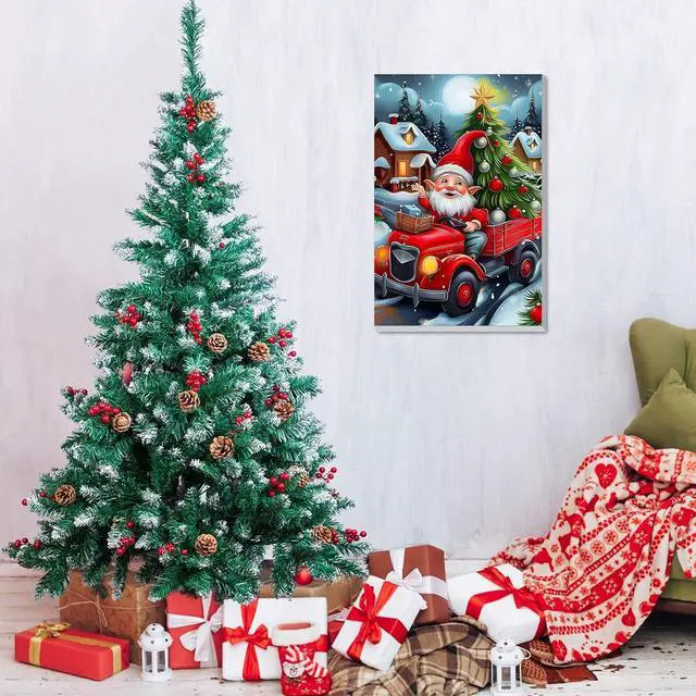 Alt view image 4 of 7 - Framed Paint by Numbers Kit for Adults, Christmas Gnome DIY Paint by Number Kits on Canvas, Easy Christmas Painting by Numbers for Home Wall Decor Gift 8x12 Inch