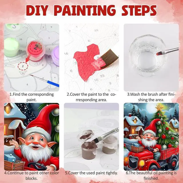 Alt view image 7 of 7 - Framed Paint by Numbers Kit for Adults, Christmas Gnome DIY Paint by Number Kits on Canvas, Easy Christmas Painting by Numbers for Home Wall Decor Gift 8x12 Inch