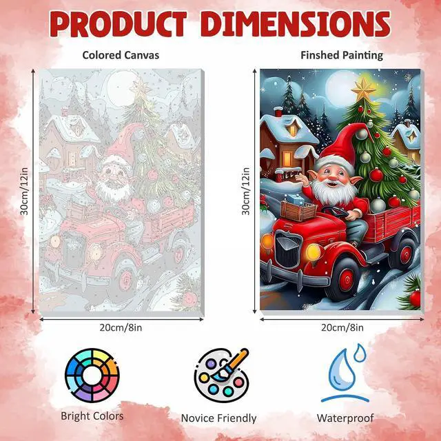 Alt view image 6 of 7 - Framed Paint by Numbers Kit for Adults, Christmas Gnome DIY Paint by Number Kits on Canvas, Easy Christmas Painting by Numbers for Home Wall Decor Gift 8x12 Inch