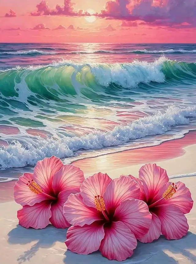 Main image of Beach Flower Paint by Numbers Kit for Adults Beginners 12x16In | Easy Adult Paint by Number Kits On Canvas, DIY Acrylic Oil Painting Kits for Home Wall Decor