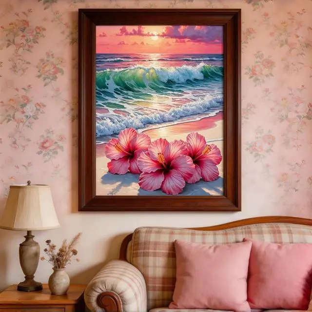 Alt view image 2 of 7 - Beach Flower Paint by Numbers Kit for Adults Beginners 12x16In | Easy Adult Paint by Number Kits On Canvas, DIY Acrylic Oil Painting Kits for Home Wall Decor