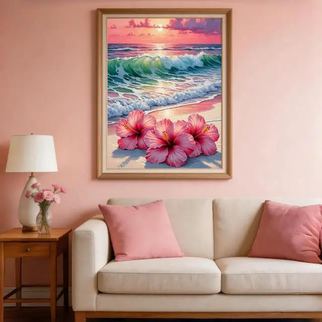 Alt view image 3 of 7 - Beach Flower Paint by Numbers Kit for Adults Beginners 12x16In | Easy Adult Paint by Number Kits On Canvas, DIY Acrylic Oil Painting Kits for Home Wall Decor