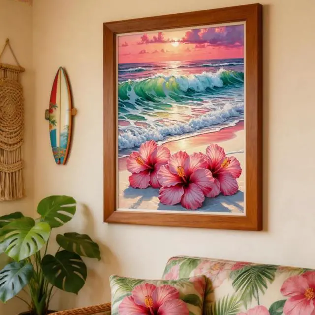 Alt view image 4 of 7 - Beach Flower Paint by Numbers Kit for Adults Beginners 12x16In | Easy Adult Paint by Number Kits On Canvas, DIY Acrylic Oil Painting Kits for Home Wall Decor