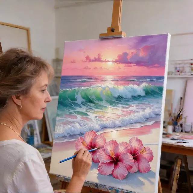 Alt view image 5 of 7 - Beach Flower Paint by Numbers Kit for Adults Beginners 12x16In | Easy Adult Paint by Number Kits On Canvas, DIY Acrylic Oil Painting Kits for Home Wall Decor
