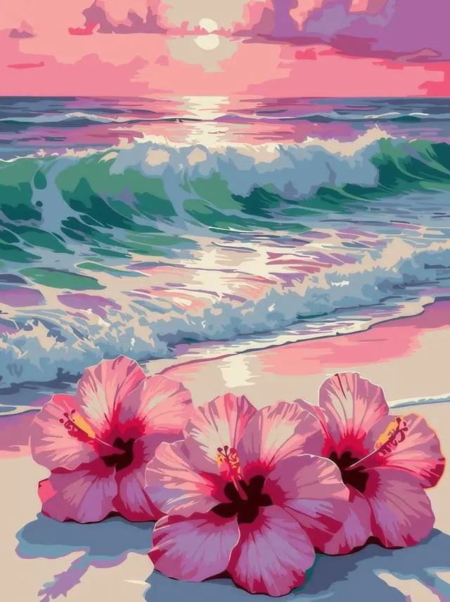 Alt view image 7 of 7 - Beach Flower Paint by Numbers Kit for Adults Beginners 12x16In | Easy Adult Paint by Number Kits On Canvas, DIY Acrylic Oil Painting Kits for Home Wall Decor
