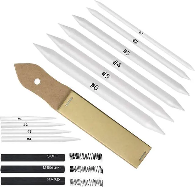 Main image of 14 PCS Blending Stumps and Tortillions Paper Art Blenders | Sandpaper Pencil Sharpener Pointer, Compressed Charcoal Sticks, For Student Artist Sketch Drawing Shading
