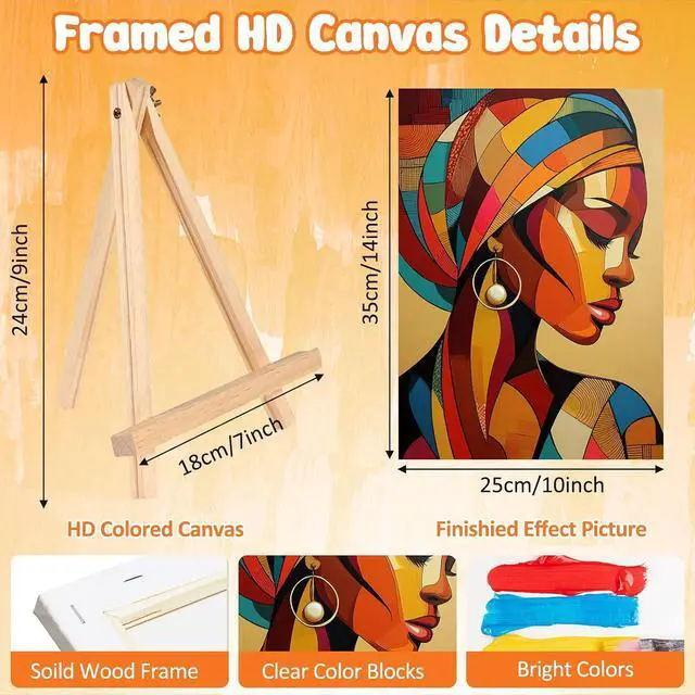 Alt view image 3 of 7 - Framed Paint by Numbers Kit for Adults, Black Woman Canvas Painting by Number with Wooden Easel, DIY Acrylic Craft Art Kits with Tools for Beginners Gift Home Wall Decor 10×14 in