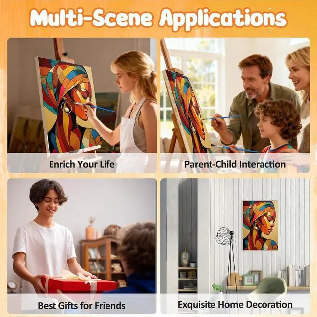Alt view image 7 of 7 - Framed Paint by Numbers Kit for Adults, Black Woman Canvas Painting by Number with Wooden Easel, DIY Acrylic Craft Art Kits with Tools for Beginners Gift Home Wall Decor 10×14 in