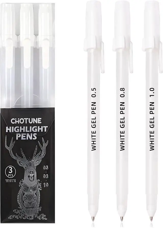 Main image of White Gel Pens, 3 Tip Sizes Pack White Ink Pen | Fine 0.5mm/Medium 0.8mm/Bold 1.0mm, For Art, Journaling, Drawing, Black Paper, Holiday Gifts & DIY Projects, DIY