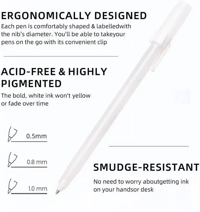 Alt view image 3 of 7 - White Gel Pens, 3 Tip Sizes Pack White Ink Pen | Fine 0.5mm/Medium 0.8mm/Bold 1.0mm, For Art, Journaling, Drawing, Black Paper, Holiday Gifts & DIY Projects, DIY