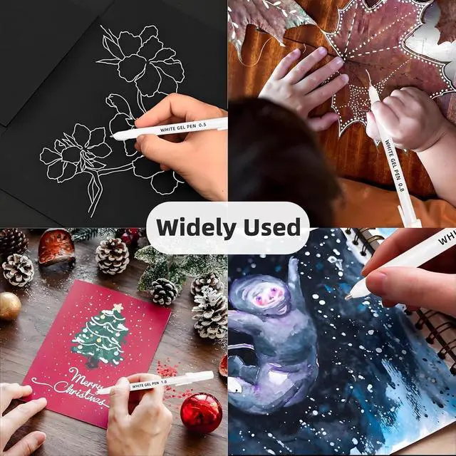 Alt view image 6 of 7 - White Gel Pens, 3 Tip Sizes Pack White Ink Pen | Fine 0.5mm/Medium 0.8mm/Bold 1.0mm, For Art, Journaling, Drawing, Black Paper, Holiday Gifts & DIY Projects, DIY