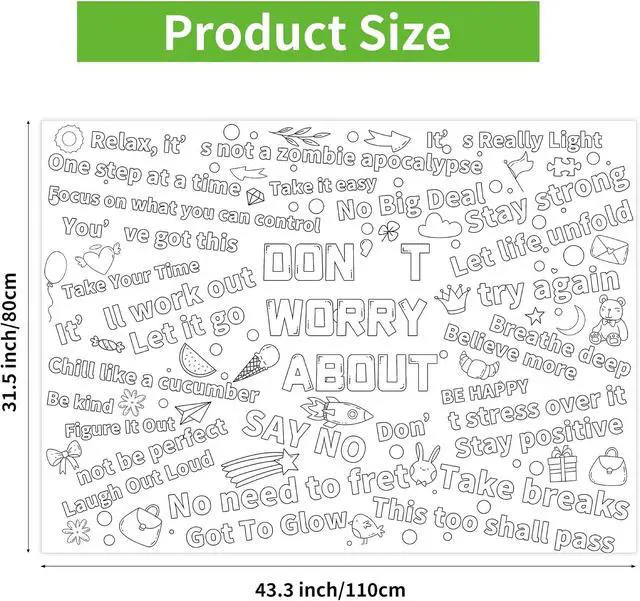 Alt view image 2 of 7 - Positive Affirmations Giant Coloring Poster - 31.5x43.3 Inch Large Coloring Poster Tablecloth Banner DIY Drawing Paper Sheet for Birthday Party Supplies
