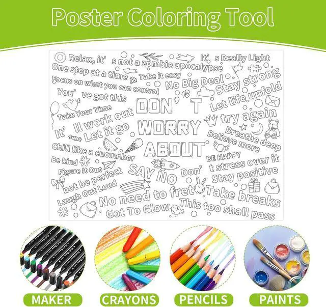 Alt view image 3 of 7 - Positive Affirmations Giant Coloring Poster - 31.5x43.3 Inch Large Coloring Poster Tablecloth Banner DIY Drawing Paper Sheet for Birthday Party Supplies